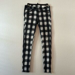 Rag & Bone Size 27 Plaid Gingham Skinny Pant Black White Ankle Zip